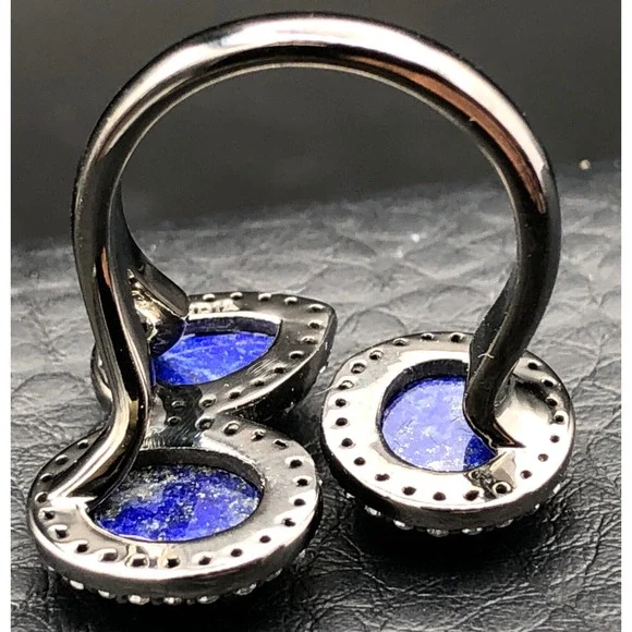 Lapis Lazuli Ring JTV Natural Stone CZ Rhodium Gunmetal Tone